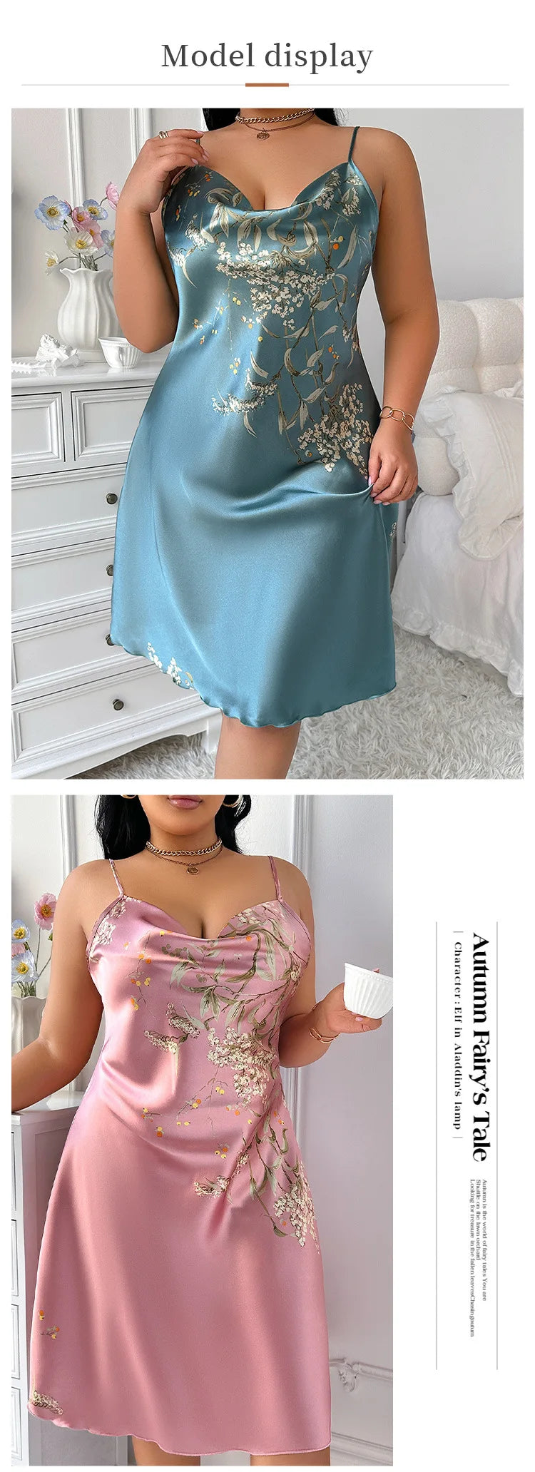 Large Size 5XL Women Suspender Nightgown Home Dress Sexy Print Flower Nightdress Intimate Lingerie Loose Casual Satin Loungewear - She Vibess By C2P
