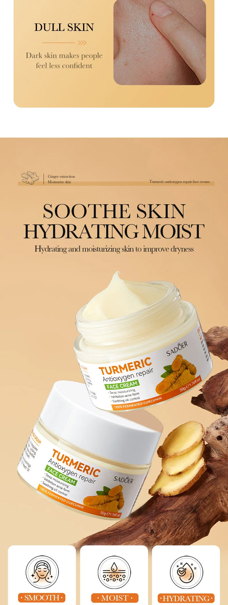 Natural Handmade Turmeric Soap Face Cream Serum Skin Care Set Clean Cutin Oil Control Removal Acne Whitening Remove Dark Spots - She Vibess By C2P