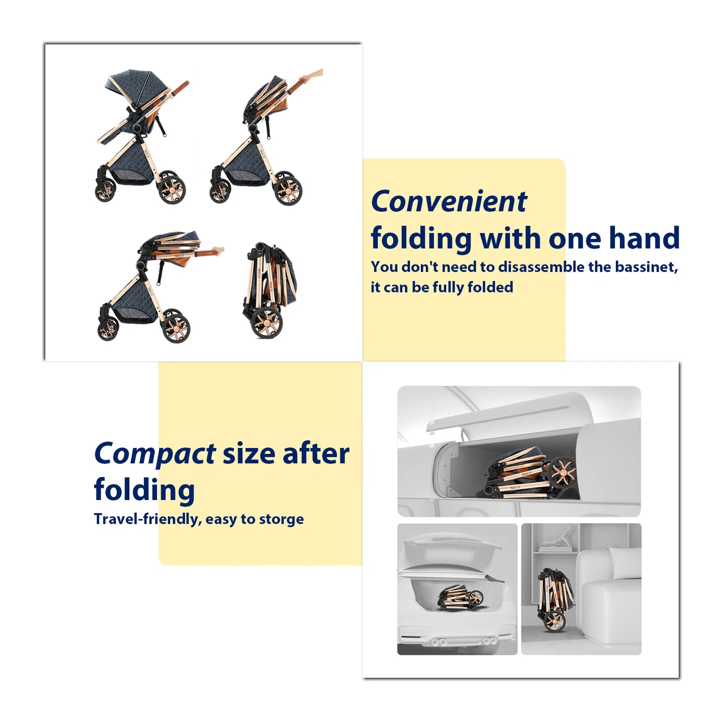 Lightweight Baby Stroller 3 in 1 Newborns Travel System Prams Multifunctional High Landscape Baby 4 IN 1 Strollers with Isofix - She Vibess By C2P