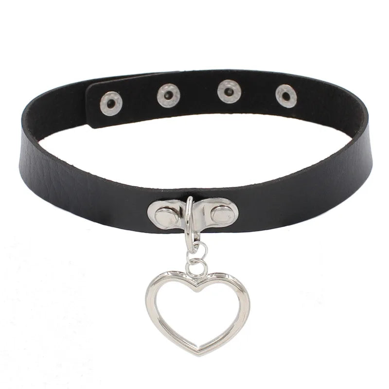 Harajuku Punk Rock Gothic Choker Necklace Women Sexy PU Leather Heart Lock Key Spike Collar Chocker Gothic Cosplay Accessories-I’m Over 21 - She Vibess By C2P