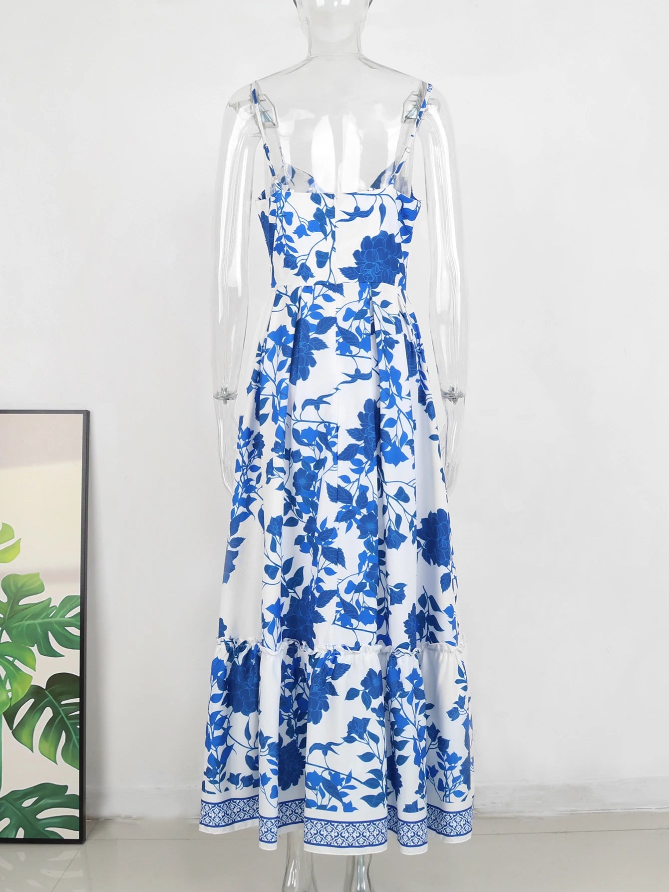Summer Print Long Dress Women Clothing Lace Up Sling Party Dresses Pattern Strappy Ladies Hollow Out V-Neck Beach Vestidos - She Vibess By C2P