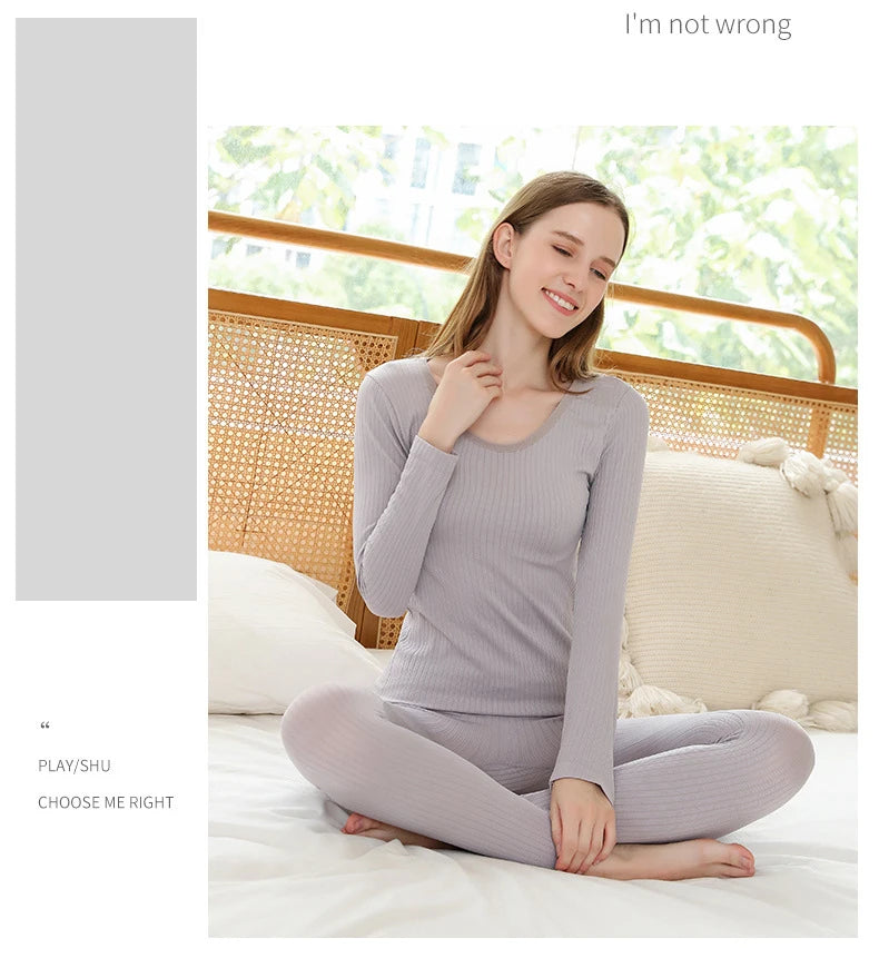 1 Set Warm Thermal Underwear Sexy Ladies Intimates Long Johns Women Shaped Sets Female Middle Collar Thermal Shaping Clothes - She Vibess By C2P