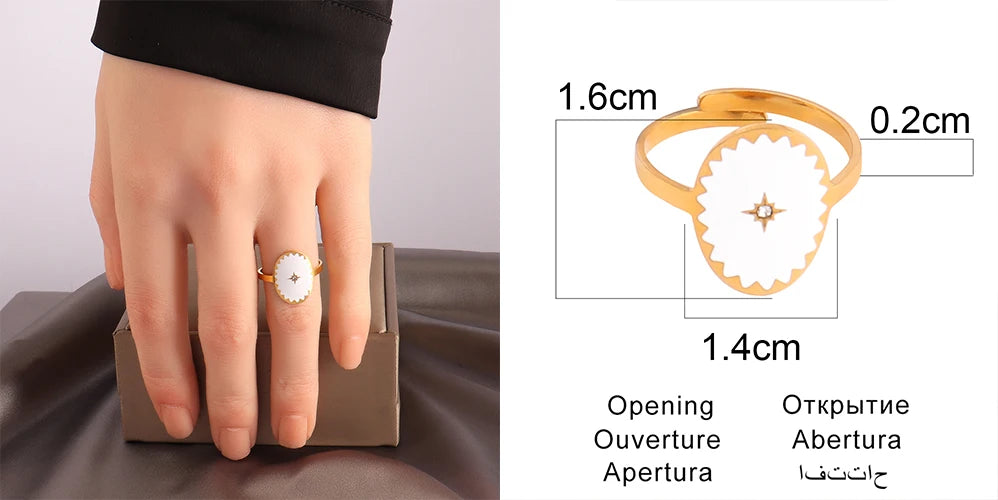 Stainless Steel Rings Open Rings For Women Rings Wide Ring Colorful Geometry Chain Female Rings Jewelry Party Gift Wholesale - She Vibess By C2P