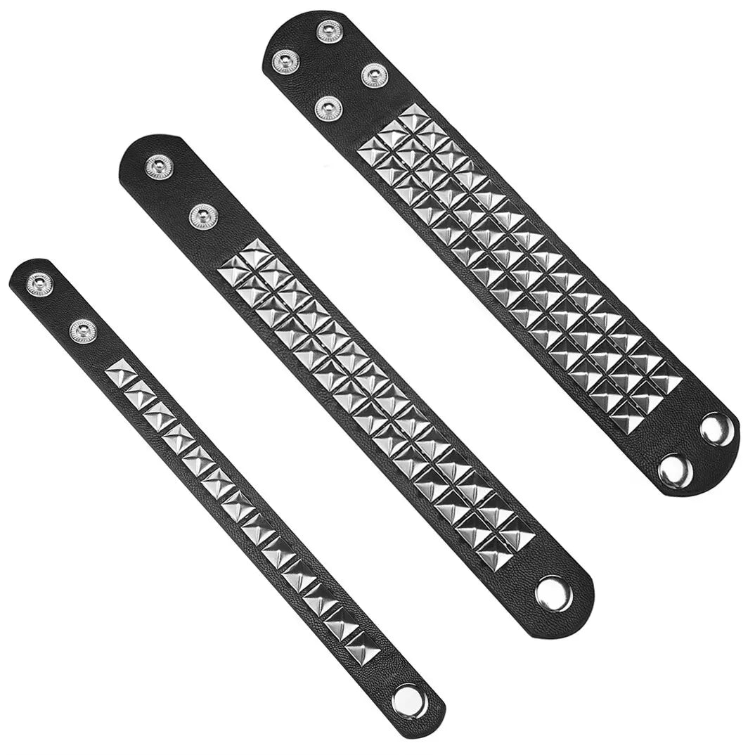 Y2K Wrist Fashion Square Bead Rivet Wrist Strap Personalized Retro Pyramid Punk PU Jewelry Bracelet Belt Strap Suitable for Men Women - She Vibess By C2P