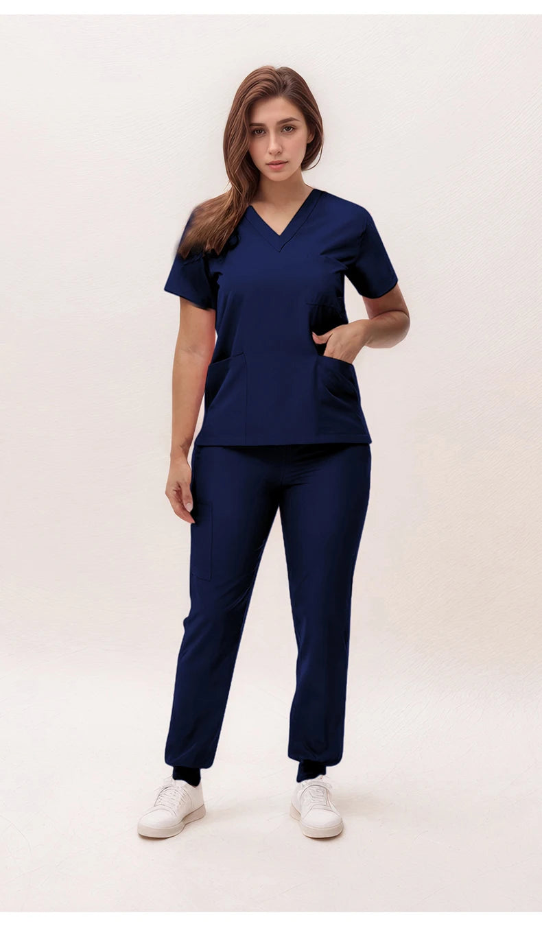 2025 New Nurse Uniforms V-neck Top Jogger Pants Scrub Sets Surgical Workwear Dentist Nursing Suit Hospital Doctor Outfit S21 - She Vibess By C2P