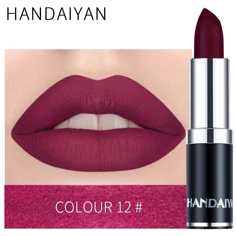 Matte Pink Velvet Lipstick Sexy Nude Red Brown Purple Lipgloss Gloss Velvety Lipstick Waterproof Makeup Long Lasting Lipstick - She Vibess By C2P