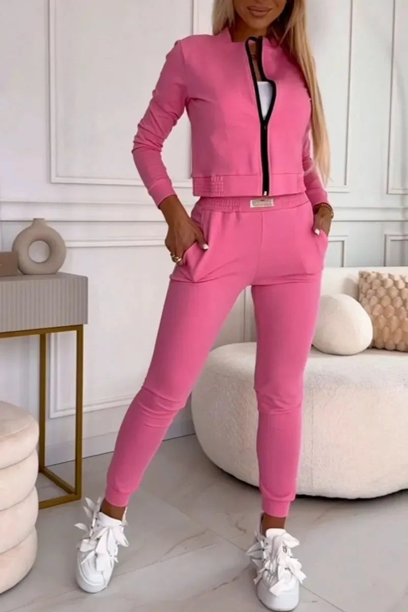 Sporty Casual Long Sleeve Zipper Solid Jacket 3 Pieces Set Women Autumn Workout Skinny Tank Tops Coat + Pants Matching Set Mujer - She Vibess By C2P
