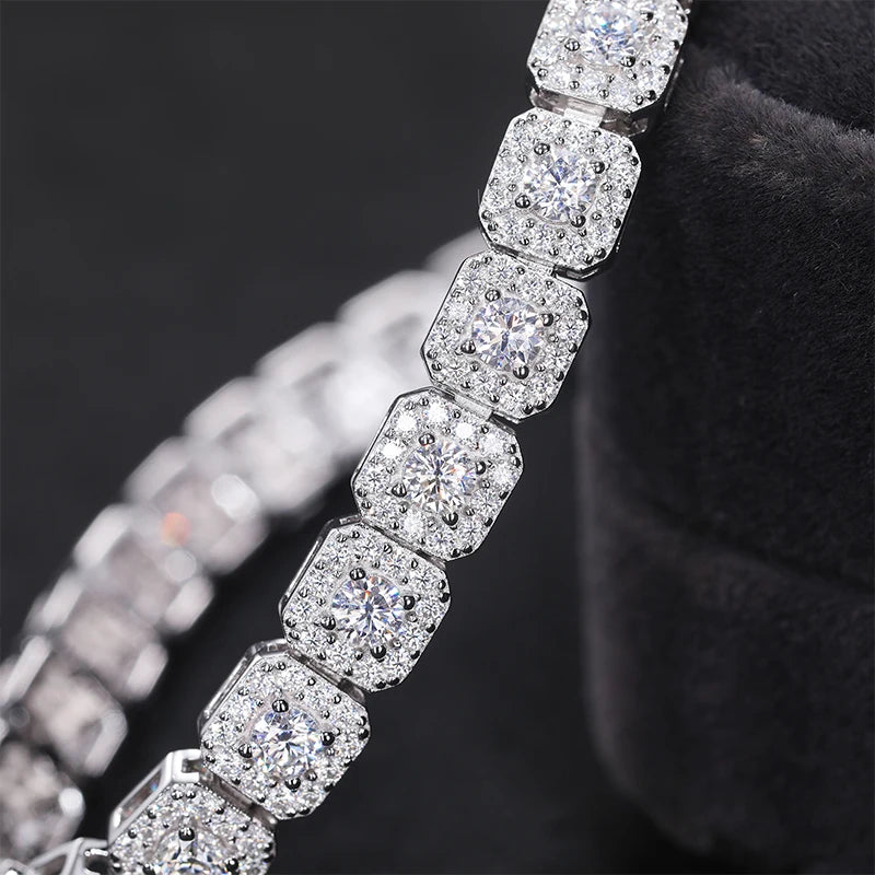 Iced Out Moissanite Halo Tennis Bracelet for Women Men S925 Sterling Silver 18k Gold Plated Jewelry with GRA Bracelets Gifts - She Vibess By C2P