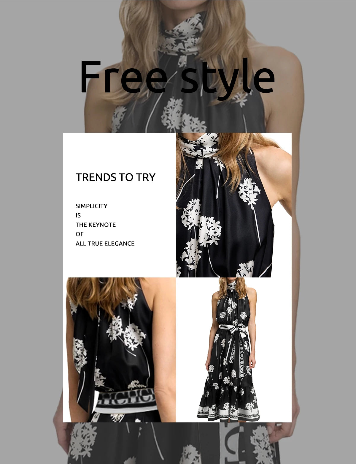 CHCH Women's Long Dress Summer New Black Printed Sexy Hanging Collar Dress Casual Party - She Vibess By C2P