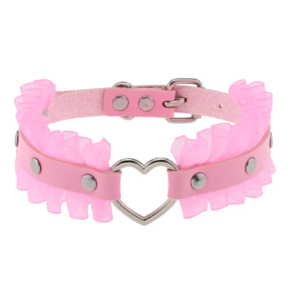 DIEZI Harajuku Pink PU Leather Star Heart Flower Choker Necklace Torques For Women Men Gothic Pink PU Leather -I’m Over 21 - She Vibess By C2P