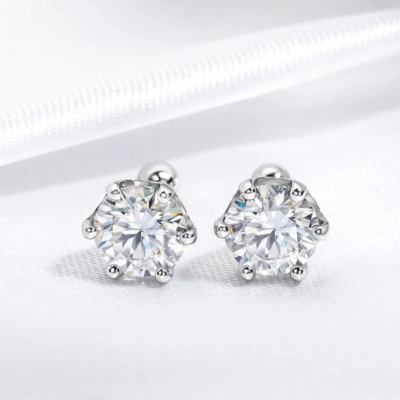 FEOBUR 0.2-2 Carat Moissanite Stud Earring Screw Backs S925 Silver Women Brilliant Diamond Ear Studs Party Fine Jewelry Gifts - She Vibess By C2P