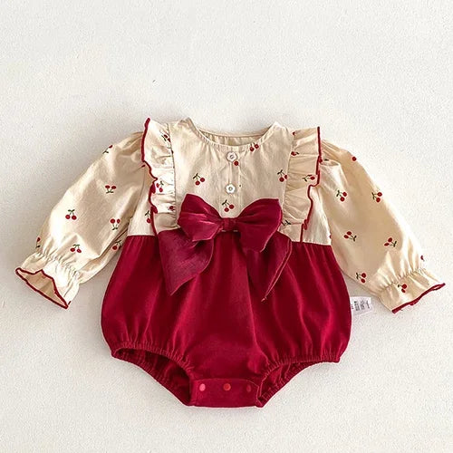 2024 New Autumn Christmas Newborn Baby Girls Long Sleeved Cotton Splicing Infant Baby Jumpsuit 0-24M Children Clothes - She Vibess By C2P