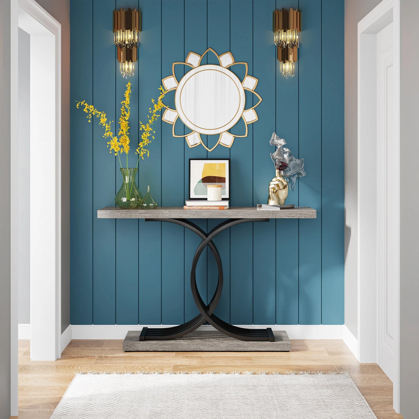 Tribesigns Gold Entryway Table, Modern 39-Inch Console Faux Marble Narrow Wood Sofa with Geometric Metal Legs - She Vibess By C2P