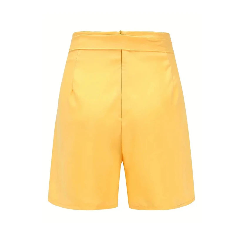 Y2K Solid Button Front Shorts Tie Waist Beach Summer High Waist Shorts Women's Clothing - She Vibess By C2P