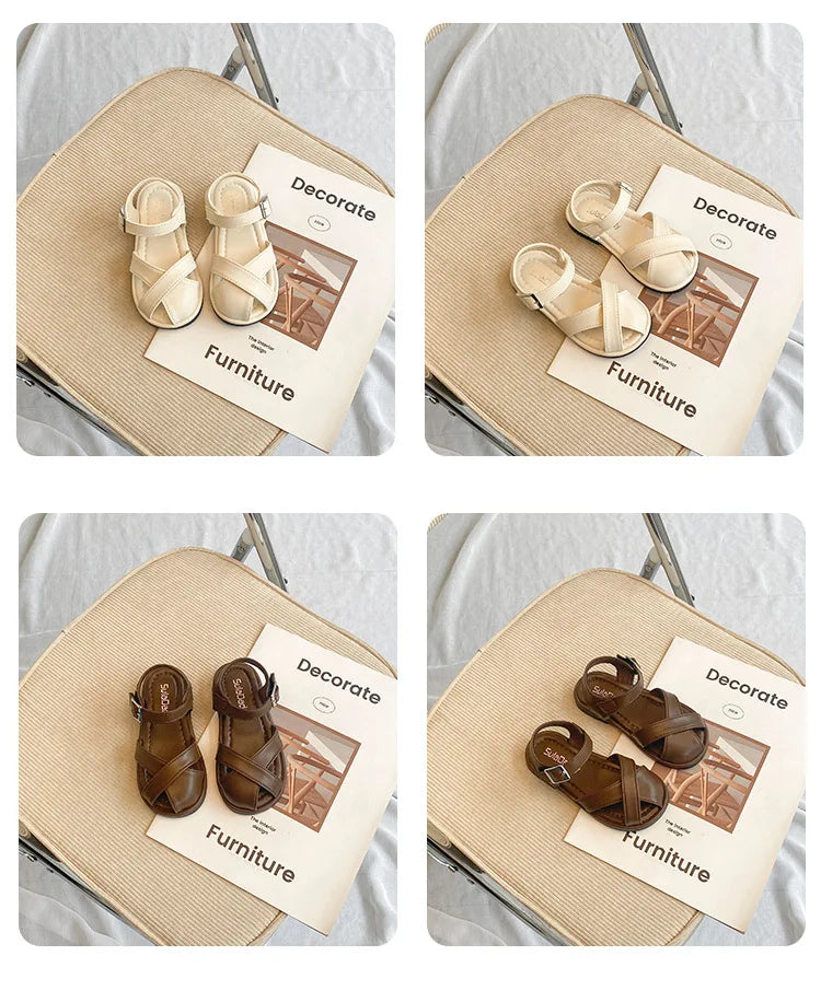 Girl's T-strap Shoes Hollow Out British Style Soft Classic Children Mary Janes 23-34 Infant Round Toe Flat Summer Kids Sandals - She Vibess By C2P