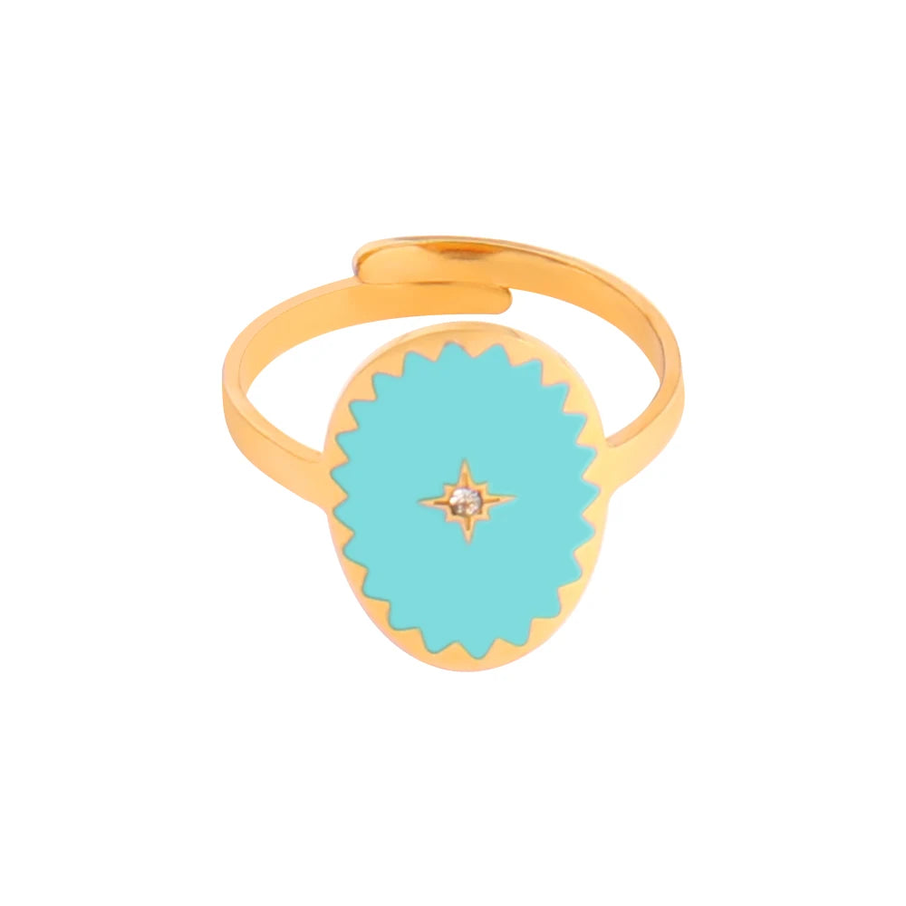 Stainless Steel Rings Open Rings For Women Rings Wide Ring Colorful Geometry Chain Female Rings Jewelry Party Gift Wholesale - She Vibess By C2P