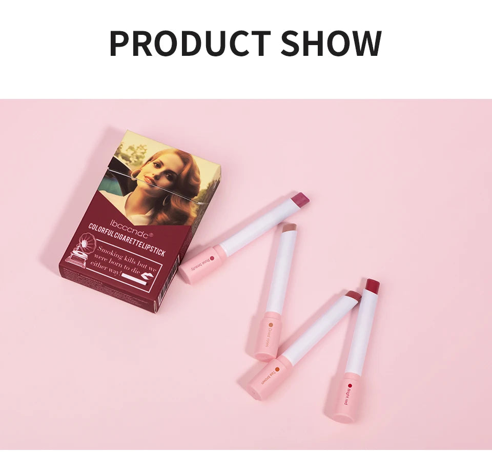 4 pcs/set Cigarette Lipstick Set Long Lasting Lip Glaze Matte Lip Gloss Waterproof Lip Stick Tube Nude Lip Tint Makeup Cosmetics - She Vibess By C2P