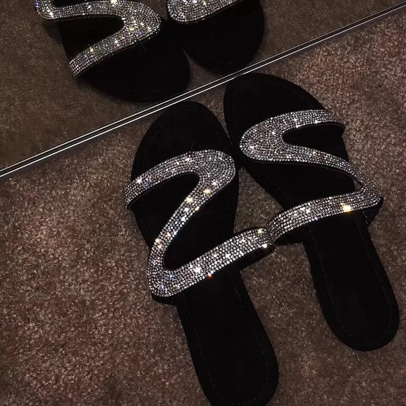 Spring/summer 2024 new sandals women bright diamond casual outdoor travel flip flop beach shoes non-slip durable slippers ms - She Vibess By C2P