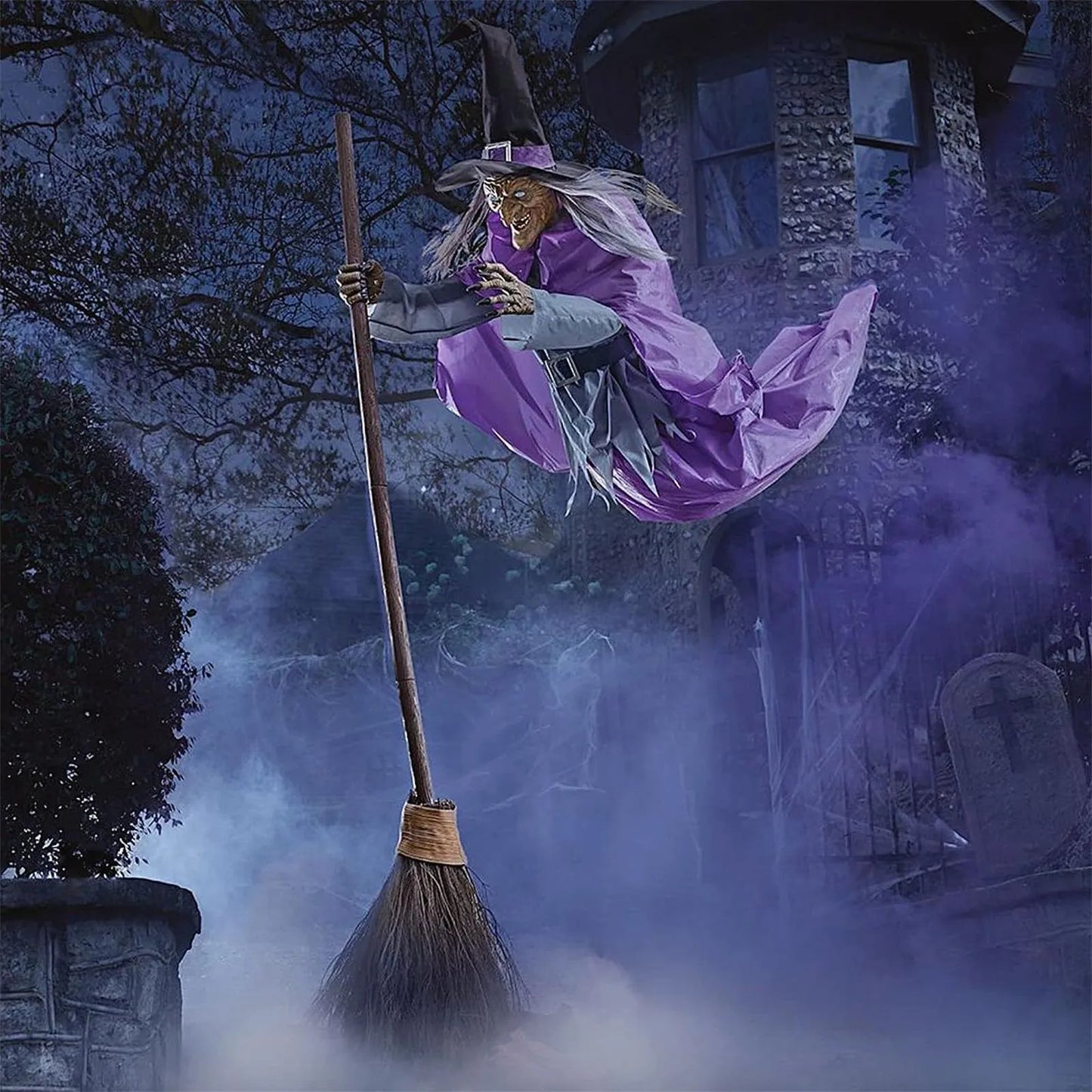 Spooky Halloween Decor Life Size Talking Witch Purple Outdoor Spooky Animatronic Witch Sound Activation Halloween Decoration - She Vibess By C2P