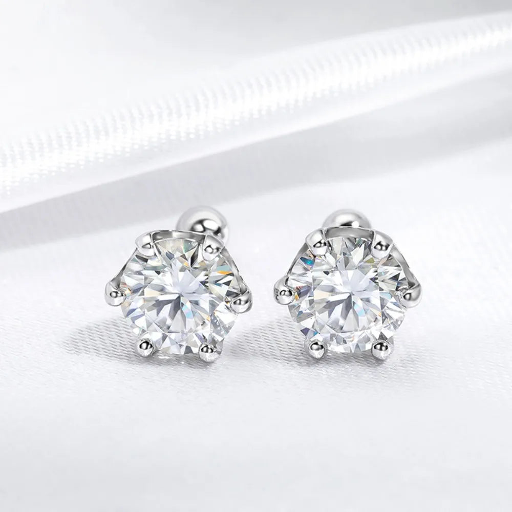 FEOBUR 0.2-2 Carat Moissanite Stud Earring Screw Backs S925 Silver Women Brilliant Diamond Ear Studs Party Fine Jewelry Gifts - She Vibess By C2P
