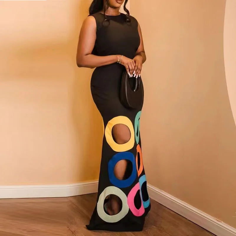 Summer Black Slim Hollow Sexy Party Vacation Long Dress Women's Elegant Casual Sleeveless Sundress New High Waist Evening Dress - She Vibess By C2P