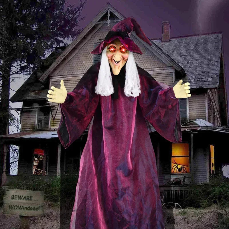 Halloween Hanging Witch Decor Skeleton with Sound Glowing Red Eyes Scary Talking Witch Halloween Decorations Haunted House Props - She Vibess By C2P