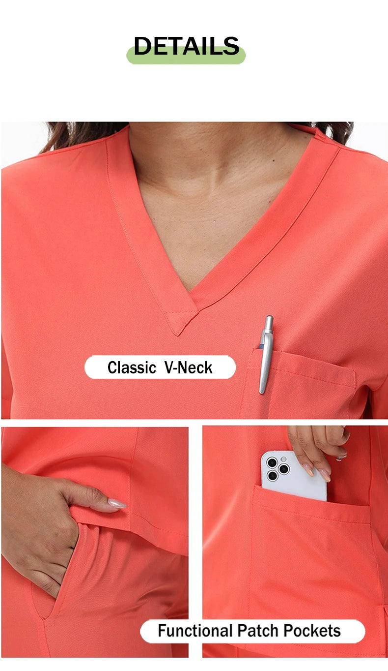 2025 New Nurse Uniforms V-neck Top Jogger Pants Scrub Sets Surgical Workwear Dentist Nursing Suit Hospital Doctor Outfit S21 - She Vibess By C2P