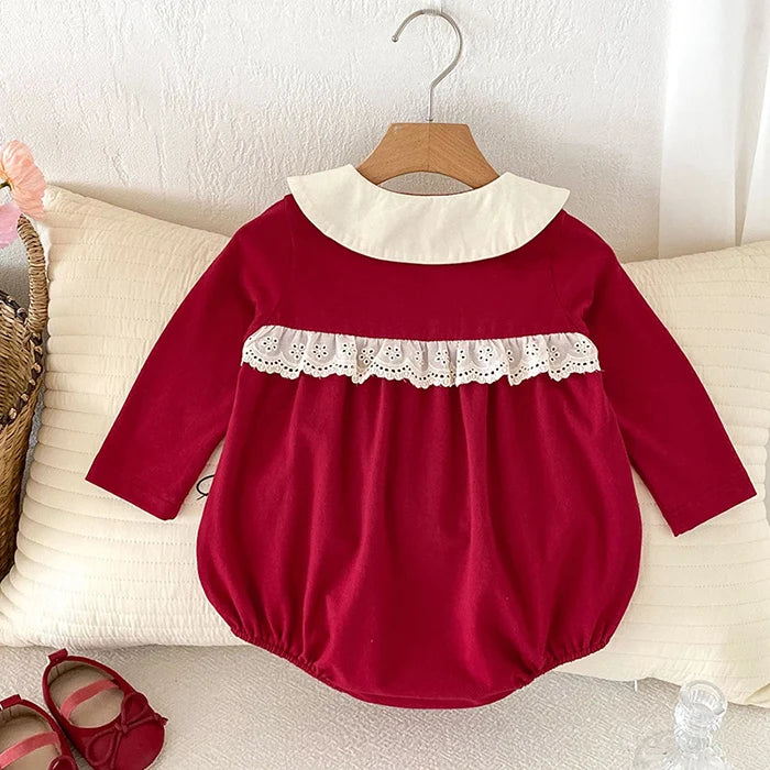 2024 New Autumn Christmas Newborn Baby Girls Long Sleeved Cotton Splicing Infant Baby Jumpsuit 0-24M Children Clothes - She Vibess By C2P