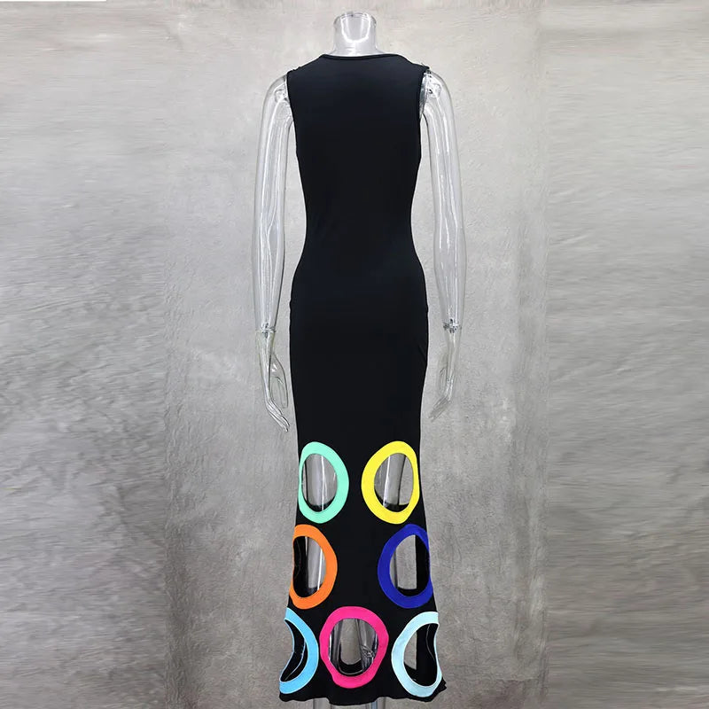 Summer Black Slim Hollow Sexy Party Vacation Long Dress Women's Elegant Casual Sleeveless Sundress New High Waist Evening Dress - She Vibess By C2P