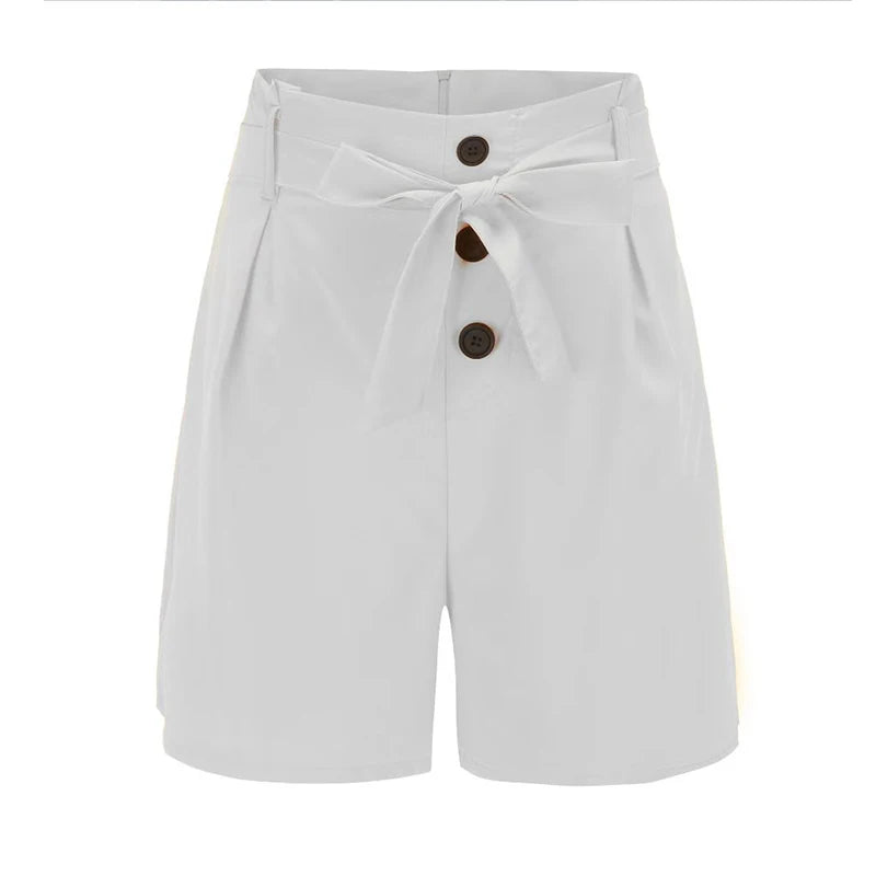 Y2K Solid Button Front Shorts Tie Waist Beach Summer High Waist Shorts Women's Clothing - She Vibess By C2P