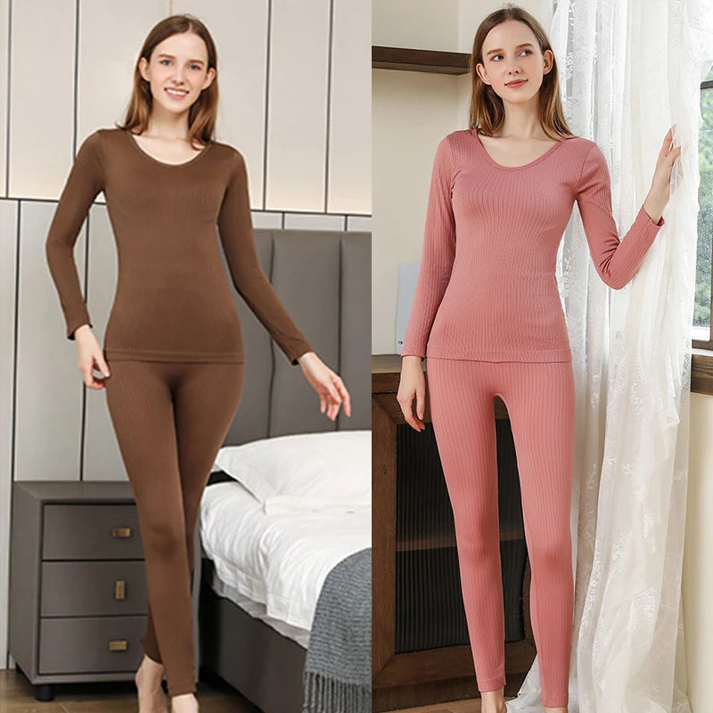 1 Set Warm Thermal Underwear Sexy Ladies Intimates Long Johns Women Shaped Sets Female Middle Collar Thermal Shaping Clothes - She Vibess By C2P