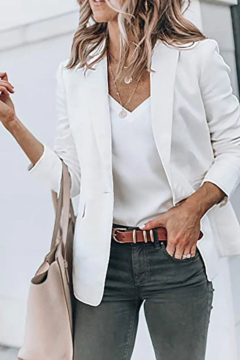 New Temperament Coat Women's Long Sleeve Solid Color Suit Collar Single Breasted Suit - She Vibess By C2P