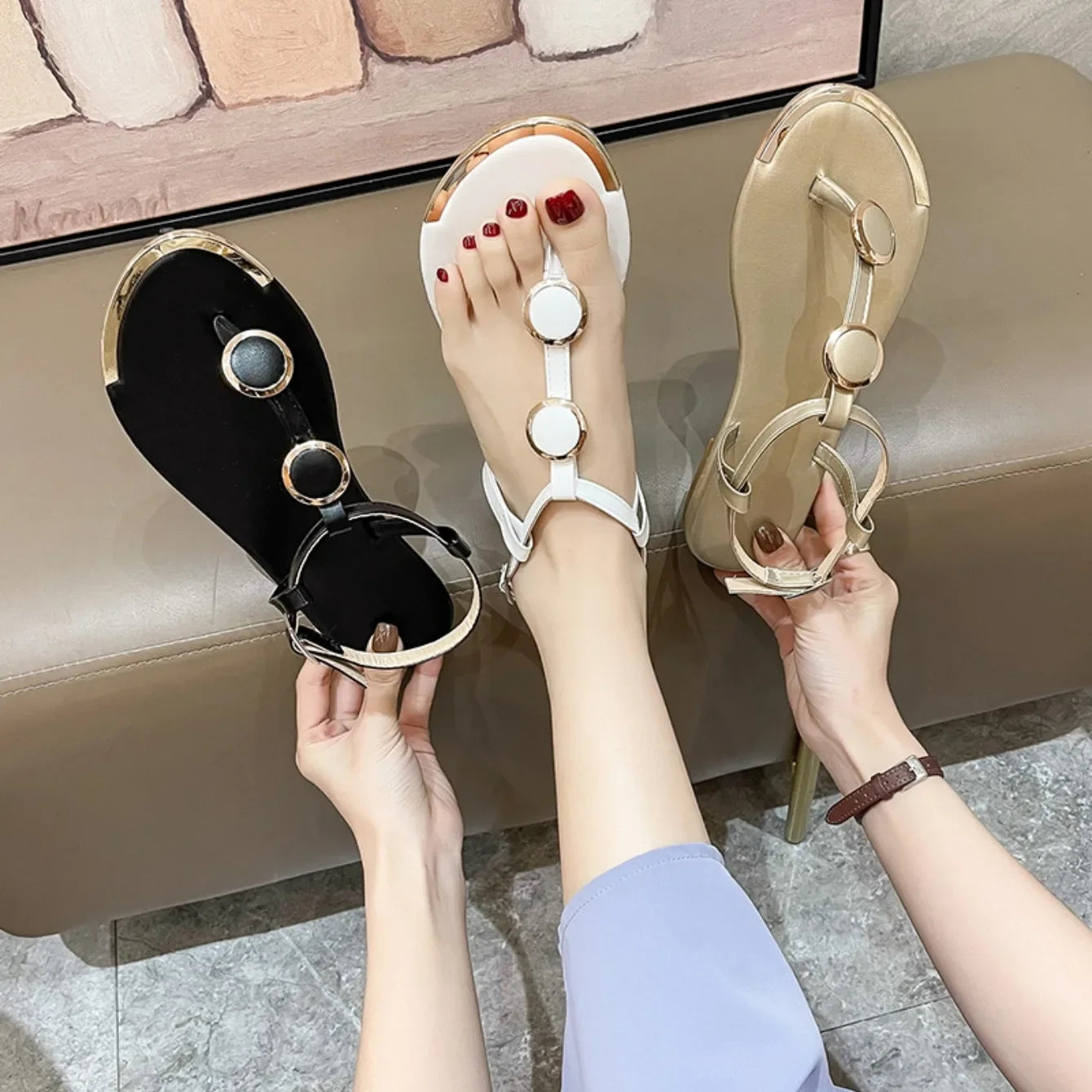 Women Sandals 2024 New Summer Casual Flat Sandals Flip Flops Luxury Designer Fashion Shoes Women Open Toe Daily Sandals Women - She Vibess By C2P