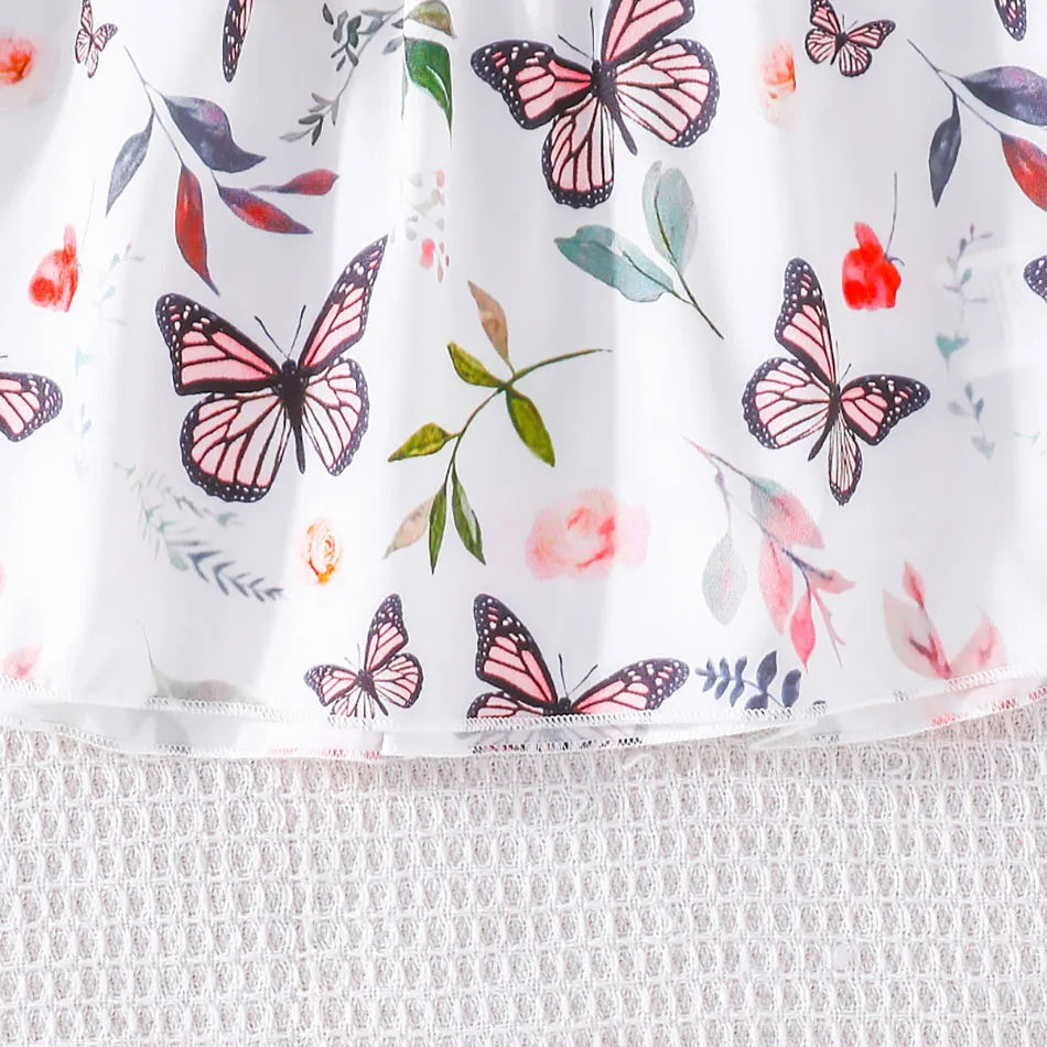 Cute and Comfortable Girls Summer Dress with Butterfly Print and Pitted Stripes Wear Special Occasions Girls Casual Dresses - She Vibess By C2P