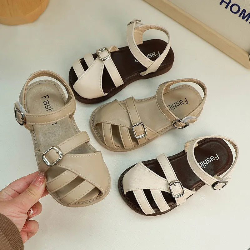 Girl's T-strap Shoes Hollow Out British Style Soft Classic Children Mary Janes 23-34 Infant Round Toe Flat Summer Kids Sandals - She Vibess By C2P