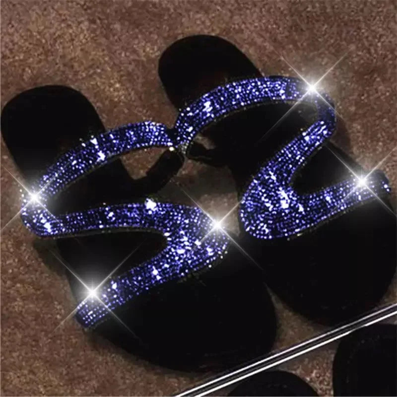 Spring/summer 2024 new sandals women bright diamond casual outdoor travel flip flop beach shoes non-slip durable slippers ms - She Vibess By C2P