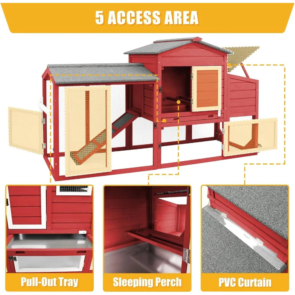 136" Chicken Coop with Wheels, Backyard Wooden Hen House Outdoor for 1-6 Chickens, 2 Story Poultry Cage Chicken Coop and Run, Ne - She Vibess By C2P