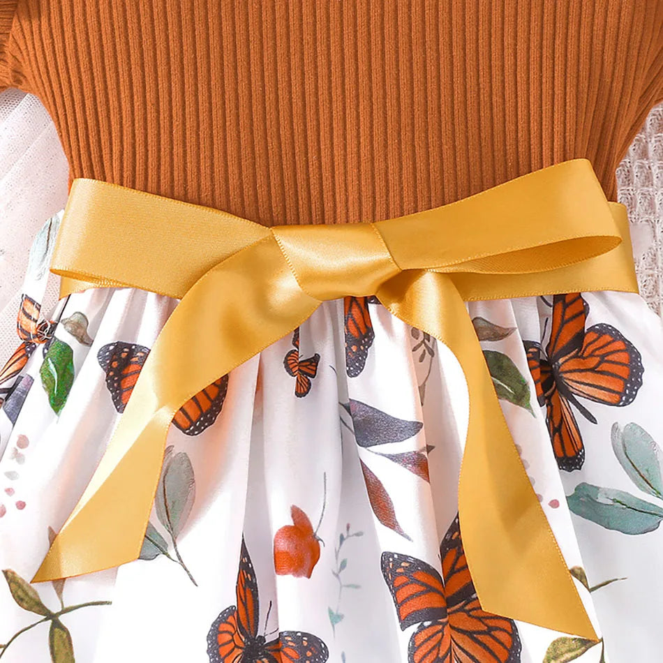 Cute and Comfortable Girls Summer Dress with Butterfly Print and Pitted Stripes Wear Special Occasions Girls Casual Dresses - She Vibess By C2P