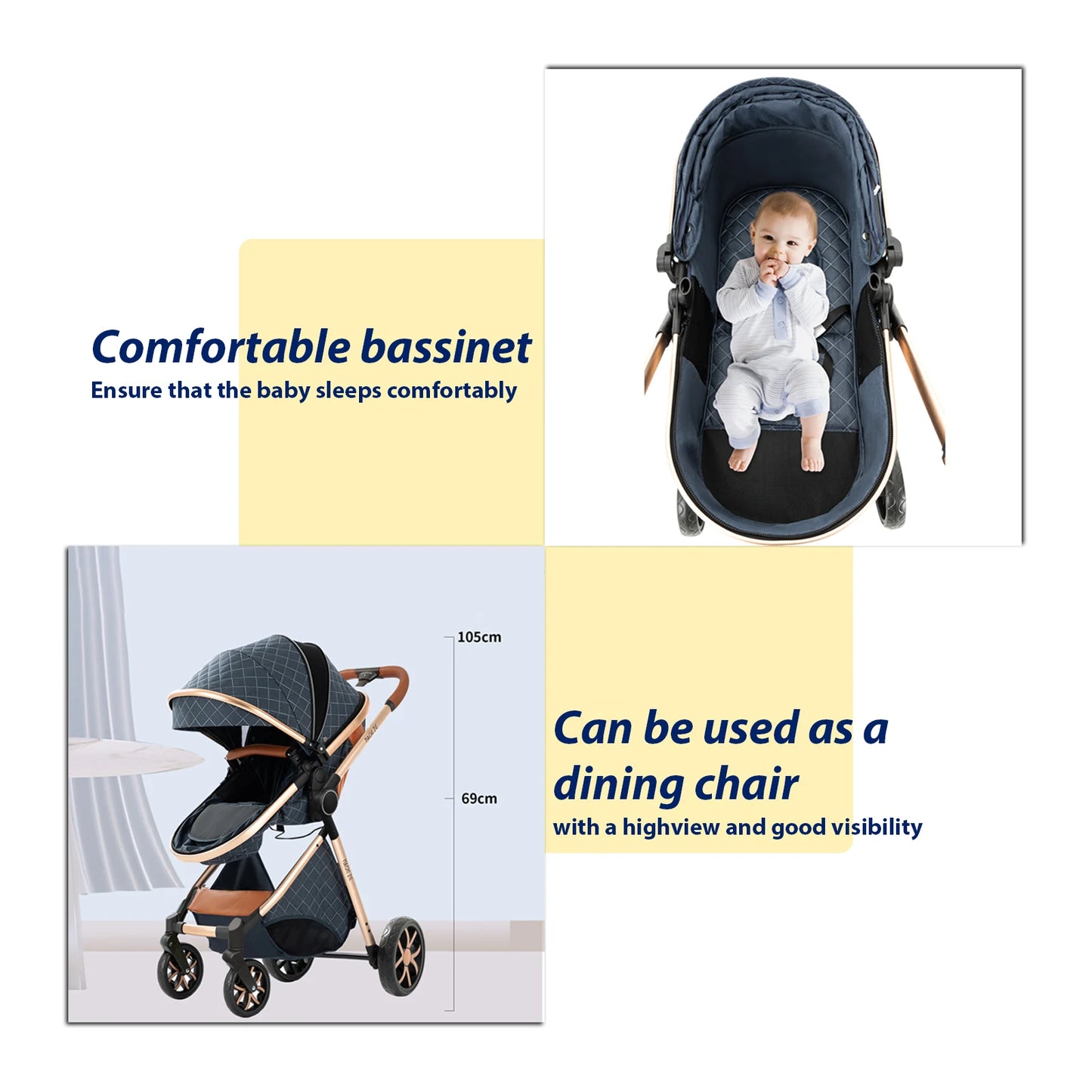 Lightweight Baby Stroller 3 in 1 Newborns Travel System Prams Multifunctional High Landscape Baby 4 IN 1 Strollers with Isofix - She Vibess By C2P