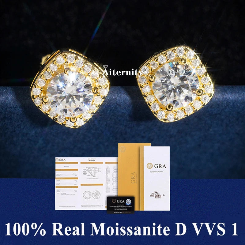 2 GRA Certificates S925 Sterling Silver Stud Earrings For Women And Men 100% Real Moissanite Pass Diamond Test Pen Fine Jewelry - She Vibess By C2P