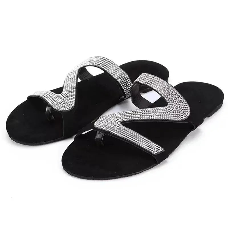Spring/summer 2024 new sandals women bright diamond casual outdoor travel flip flop beach shoes non-slip durable slippers ms - She Vibess By C2P