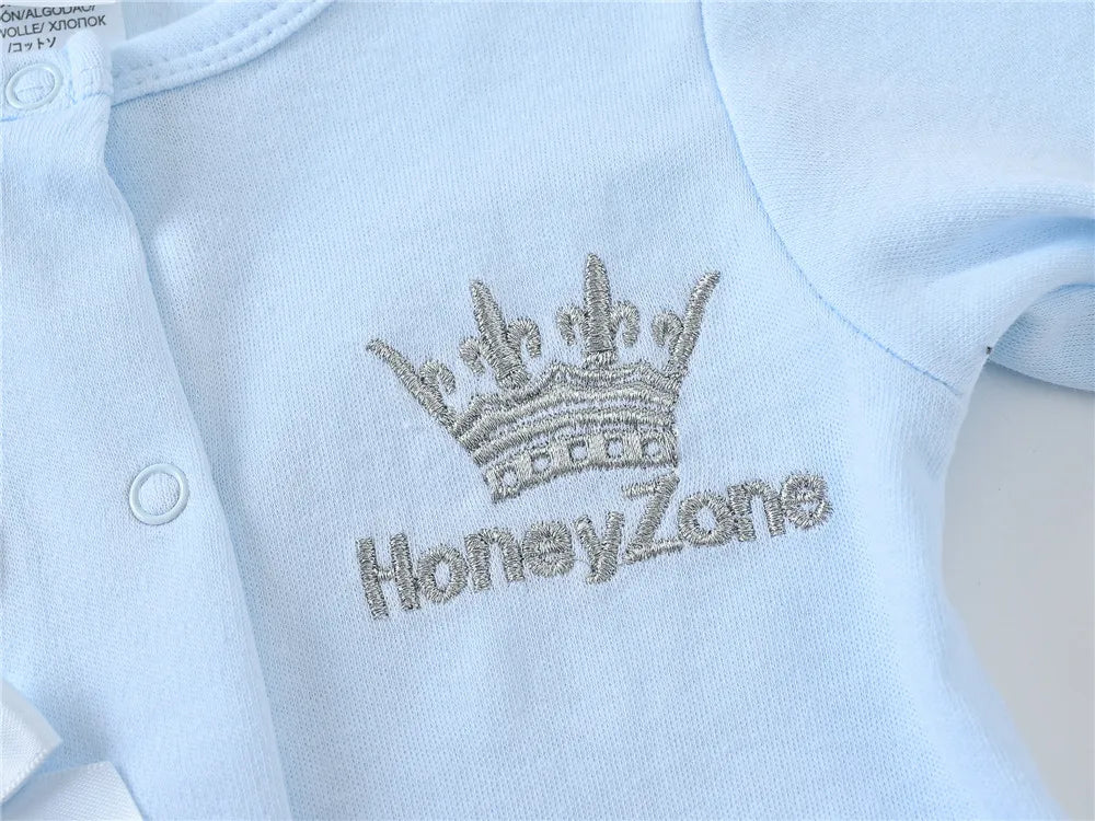 2024 Autumn 3 Pcs/lot Baby Boy Clothes Set 3M 6M 9M 100% Cotton Blue Crown Design Newborn Jumpsuit - She Vibess By C2P