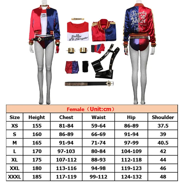 Movie Super Villain Fantasy Female Quinzel Cosplay Costume Black Red Jacket Coat Pants Women Halloween Carnival Disguise Suit-I’m Over 21 - She Vibess By C2P
