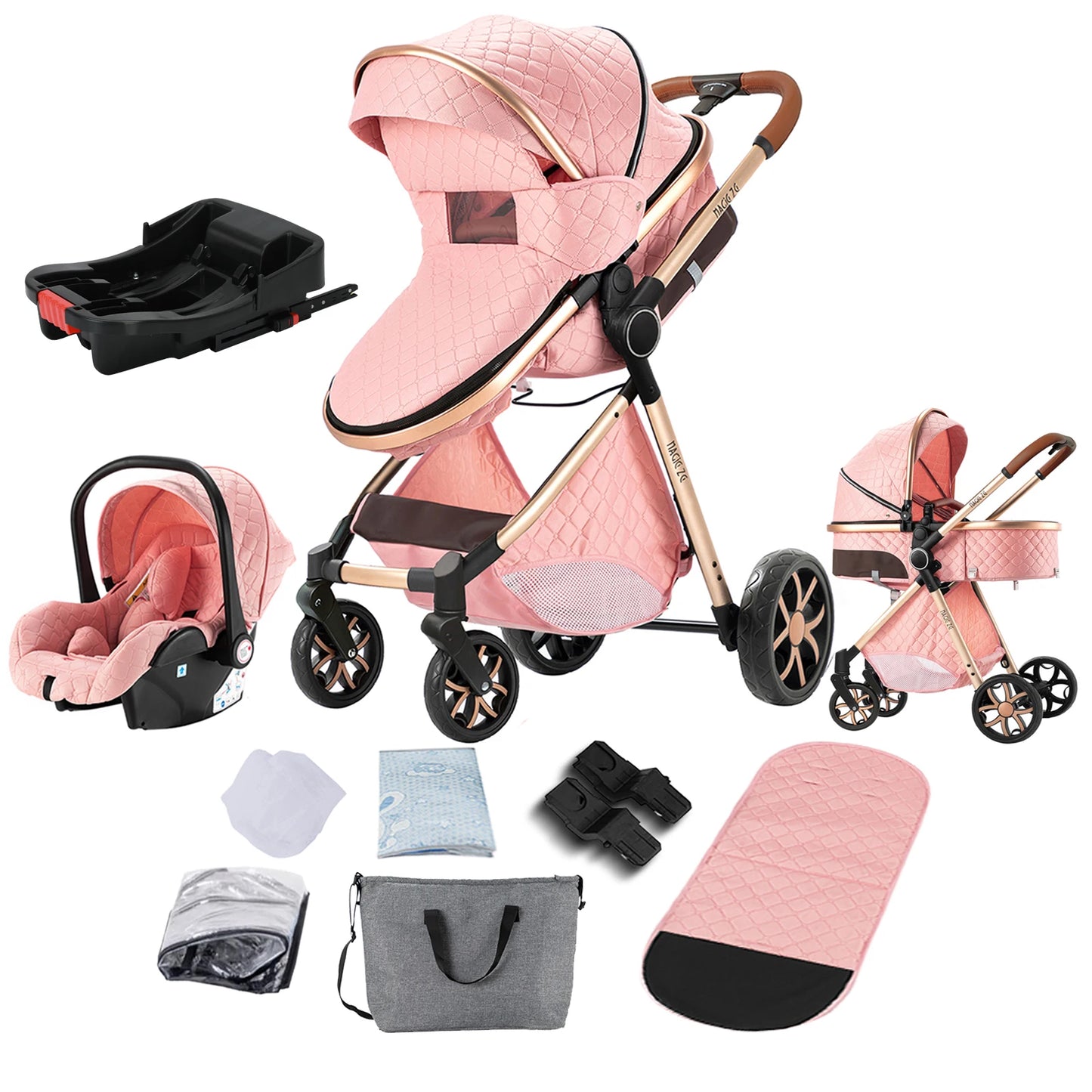 Lightweight Baby Stroller 3 in 1 Newborns Travel System Prams Multifunctional High Landscape Baby 4 IN 1 Strollers with Isofix - She Vibess By C2P
