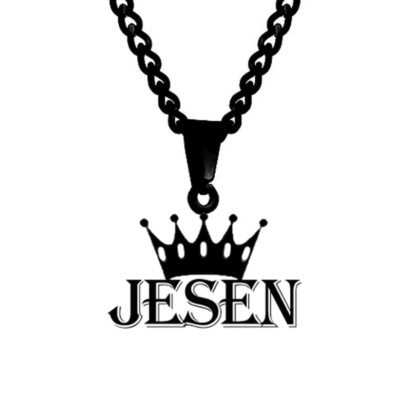 Goxijite Customized Name Pendant For Men Women Stainless Steel Personalized Big Crown Letter Necklace Thick Chain Jewelry Gift - She Vibess By C2P