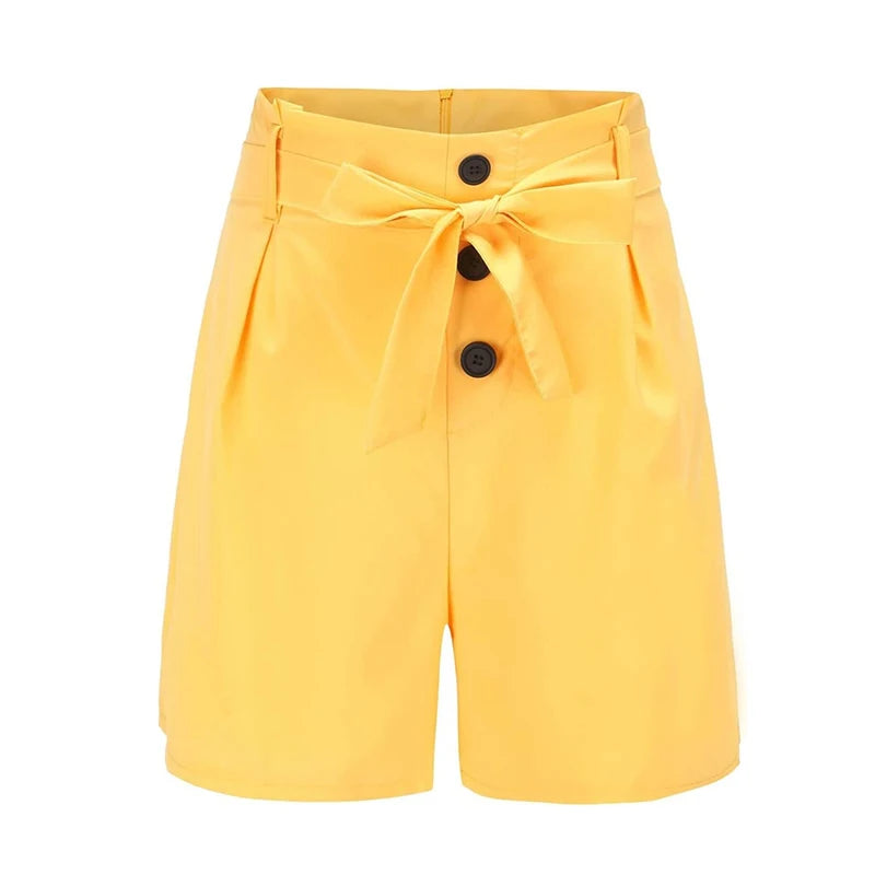 Y2K Solid Button Front Shorts Tie Waist Beach Summer High Waist Shorts Women's Clothing - She Vibess By C2P