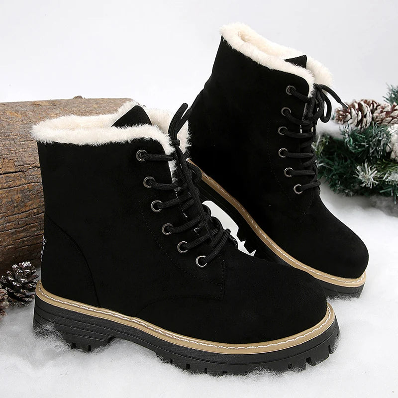 Autumn Winter Warm Plush Ankle Boots Women Plus Size 36-43 Faux Suede Platform Boots Woman Non Slip Lace Up Short Booties Mujer