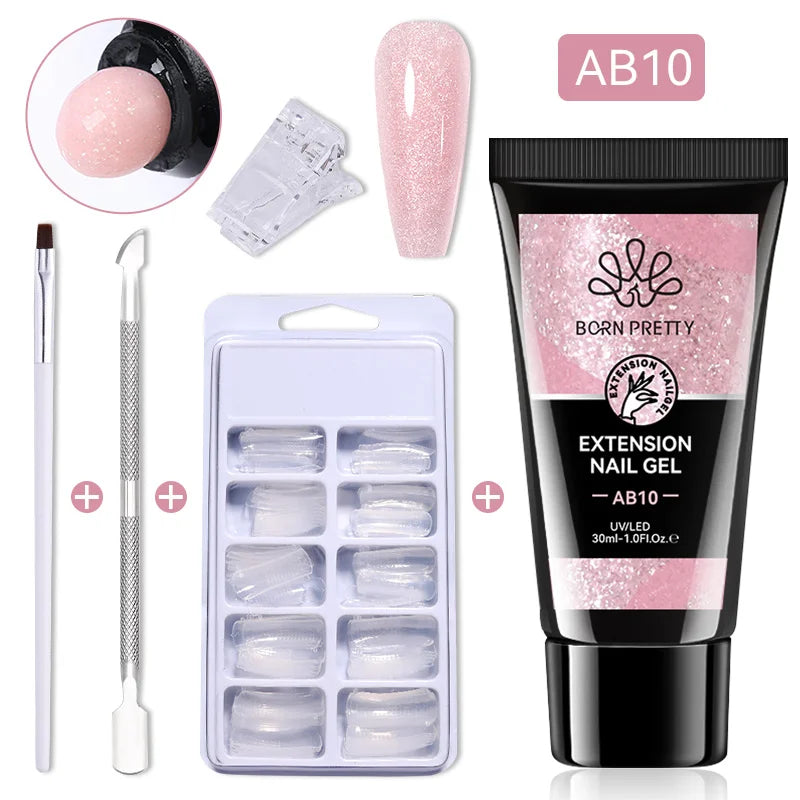 BORN PRETTY 30ml Glitter Acrylic Gel Finger Extension Nail Polish Silver Pink Extension Gel Polish Soak Off Nail Slip Solution - She Vibess By C2P