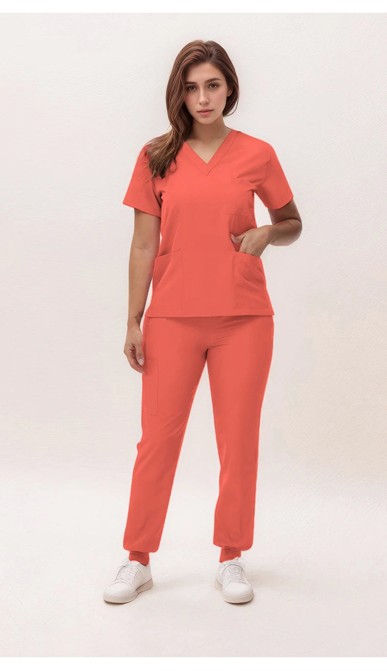 2025 New Nurse Uniforms V-neck Top Jogger Pants Scrub Sets Surgical Workwear Dentist Nursing Suit Hospital Doctor Outfit S21 - She Vibess By C2P