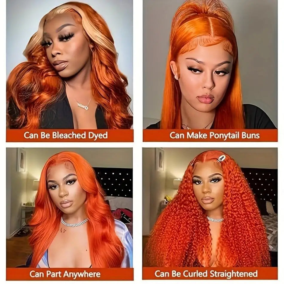 Ginger Orange Body Wave Wigs HD Lace Frontal Wig 13x6 13x4 Human Hair PrePlucked 100% Brazilian Wigs For Women Lace Front Wig - She Vibess By C2P
